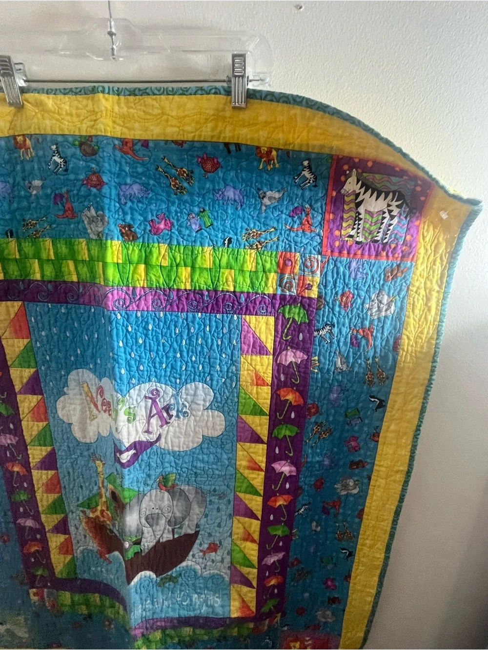 Noah's Ark Baby Quilt - Bright Blue & Yellow Nursery Throw